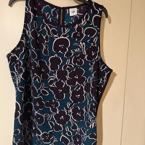 CAbi Teal and Black Floral Blouse